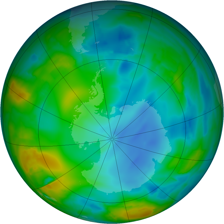 Antarctic ozone map for 19 July 2009